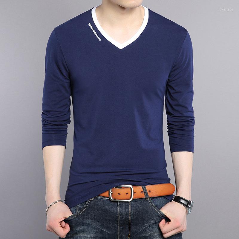 

Men's T Shirts Casual Fashion Tops Youth Long-sleeved V-neck T-shirt Cotton Solid Shirt, Black
