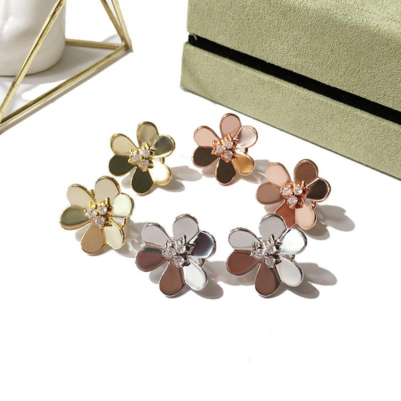

Stud Earrings High Quality Flower Earring Rose Gold And Color Zircon For Women Brand Jewelry