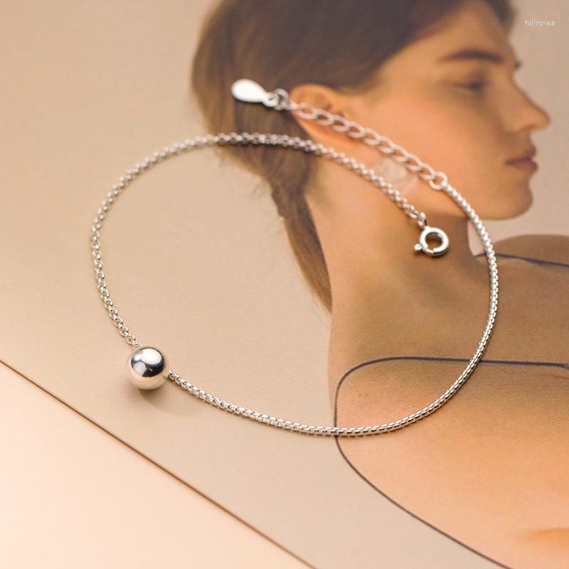 

Anklets 925 Sterling Silver Round Beads Bracelets Woman Jewelry Foot Decoration Chain Summer Beach Accessories Gift