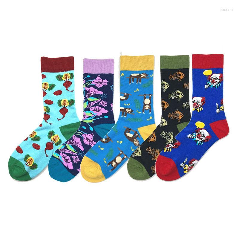 

Men's Socks Colorful Cotton Cute Monkey Fish Pattern Fashion Streetwear Novelty Clown Flower Funny Happy Combed Men, 1462c