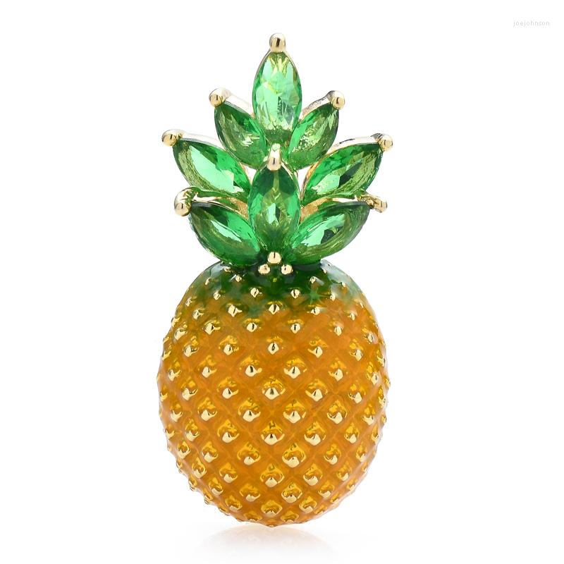 

Brooches Wuli&baby Crystal Pineapple For Women Unisex Enamel Fruits Office Party Brooch Pin Gifts