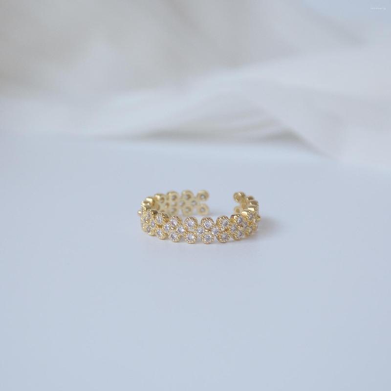 

Cluster Rings Japan And Korea 14k Real Gold Plated Micro-inlaid Zircon Opening Hollow Simple For Woman Shine Party Index Finger Ring