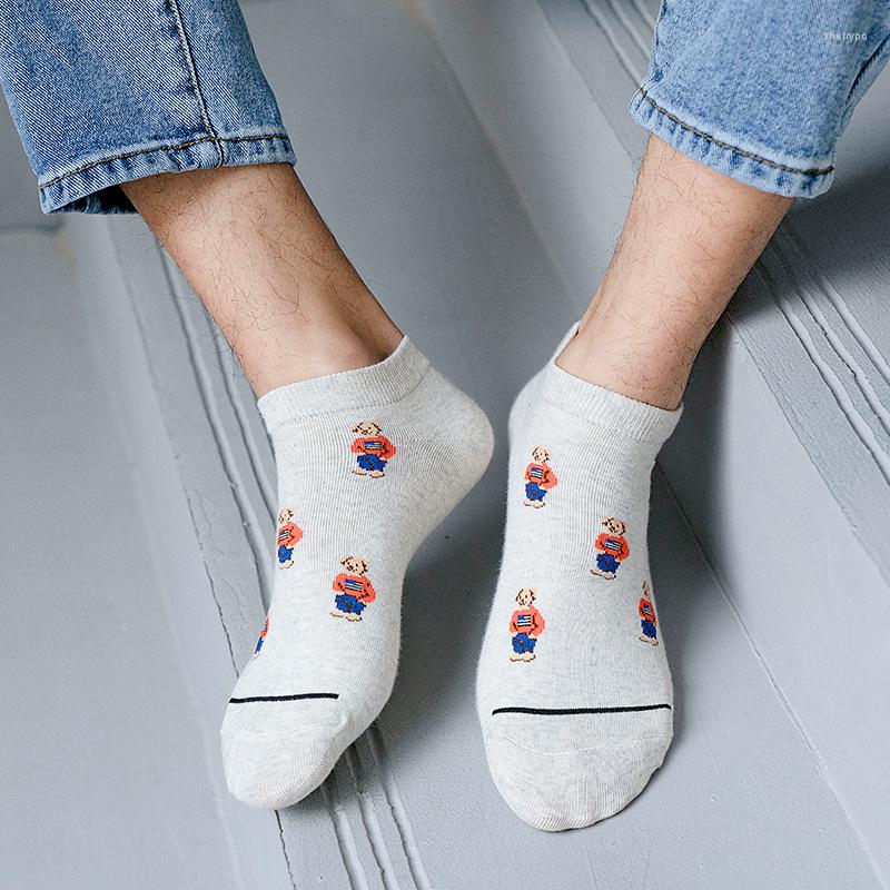 

Men's Socks Breathable Elastic Non-Slip Funny Sox Cartoon Bear Printed Short Women Men Fashion Summer Thin Invisible Cotton Boat Sock