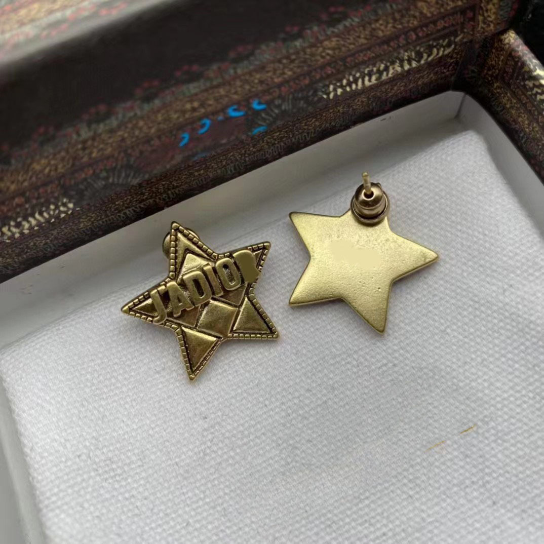 Vintage simple Unique tiny logo stud dangle letter diamond drop earrings girl women men boy gold brass love wedding charm S925 silver pin Needle