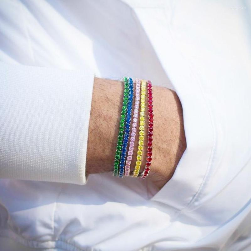 

Charm Bracelets 2022 3MM Gold Color Colorful Cz Tennis Chain Bracelet Iced Out Bangle For Women Men Wedding Engagement Gift Jewelry