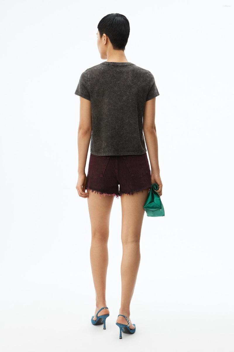 

Women's T Shirts 2023 Spring And Summer Women O-Neck Cotton Letter Printed Straight Solid Casual All-Match Tees, Black gray