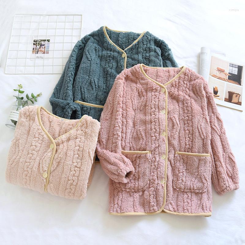 

Women's Sleepwear Fdfklak Long Sleeve Pijama Top Flannel Thicken Velvet Warm 2022 Autumn Winter Homewear Sleep Lounge, Beige