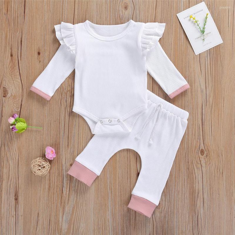 

Clothing Sets Fall Baby Girls 2 Pieces Outfit Born Knit Ruffle Long Sleeve Solid Color Romper Pants Clothes Suit 0-24 Months