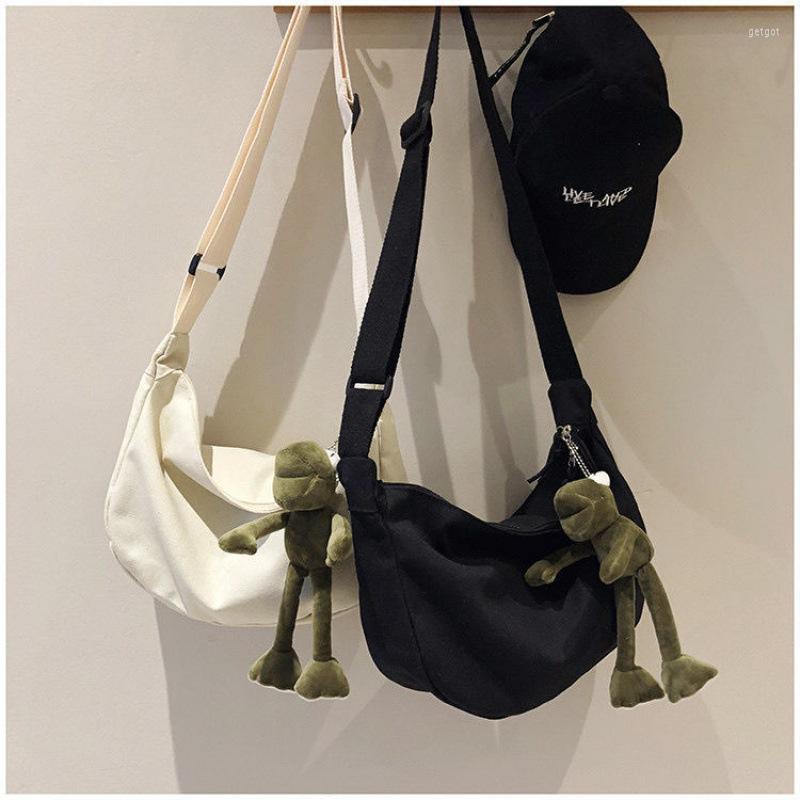 

Evening Bags Japanese Women Canvas Bag Female Student Handbags Shoulder Crossbody Fashion Hip Hop All-Matching Solid Color Messenger, Beige