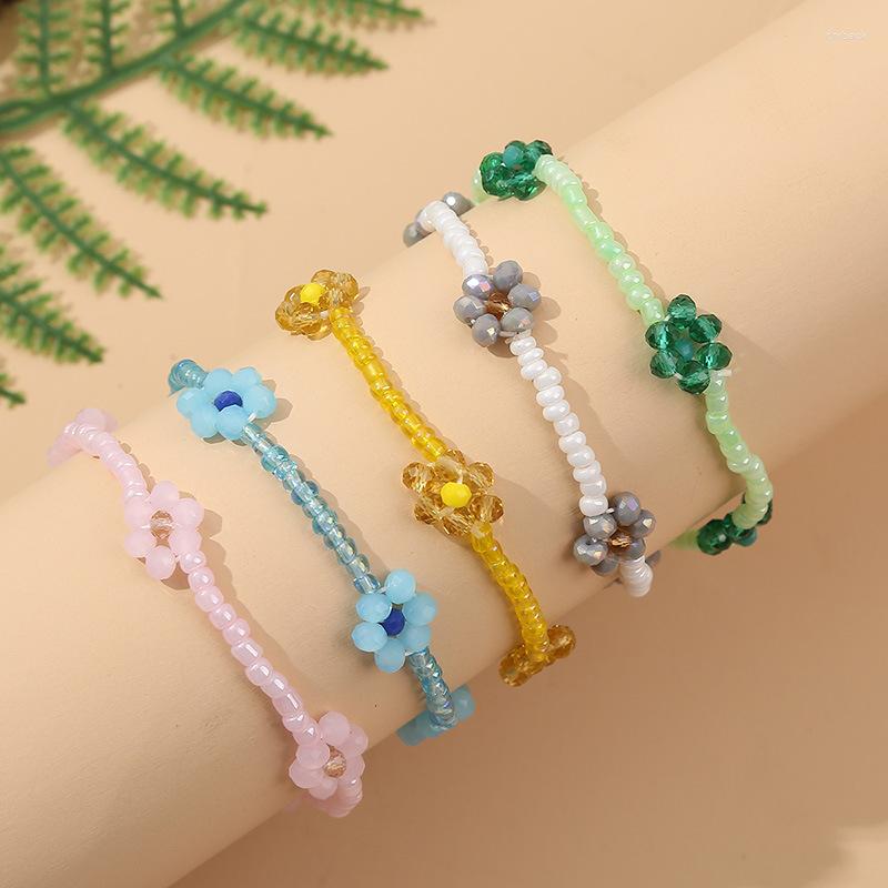 

Link Bracelets 2022 Korean Sunflower Flower Blue Pink Green Acrylic Handmade Beads Bracelet For Women Girls Beach Leisure Jewelry