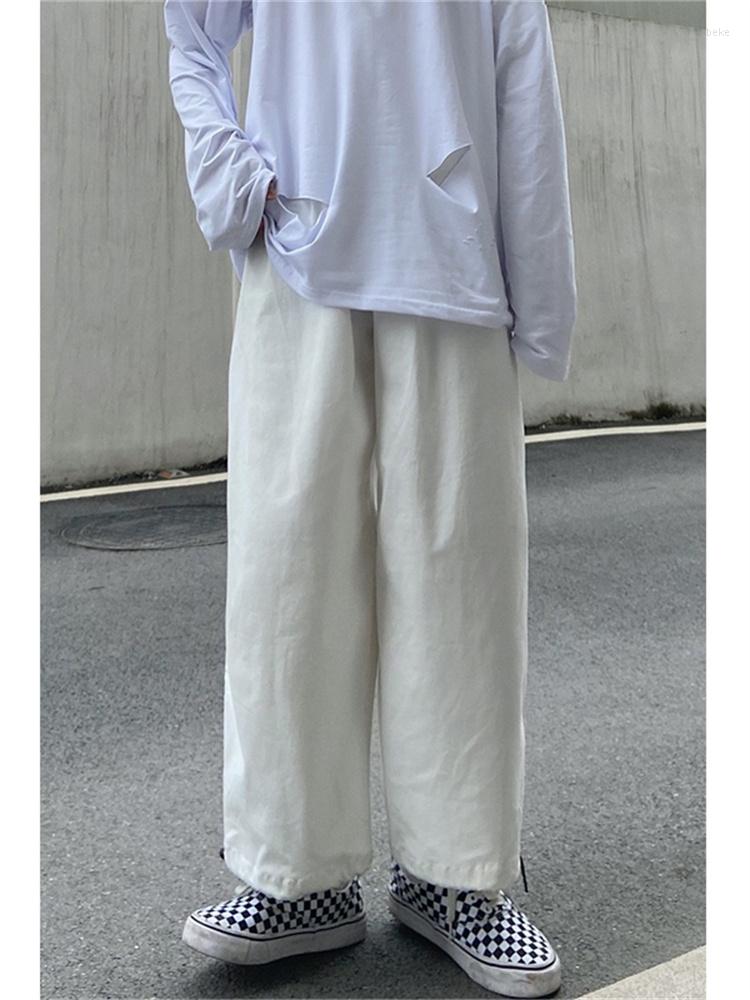 

Women' Pants Summer Women Bottoms Fashion White Casual High Waist Straight Wide Leg Street Thin Baggy Bind Feet Trouser Ladies