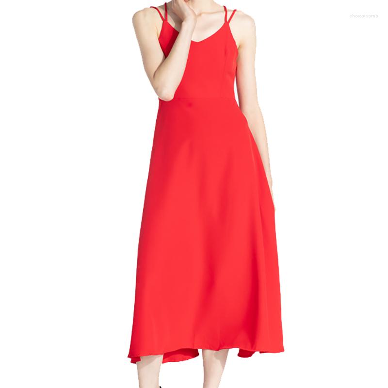 

Casual Dresses AECU 2022 Spring Summer Holiday Dress Cross Spaghetti Strap Backless Solid Beach Women Sexy Party Club, Orange