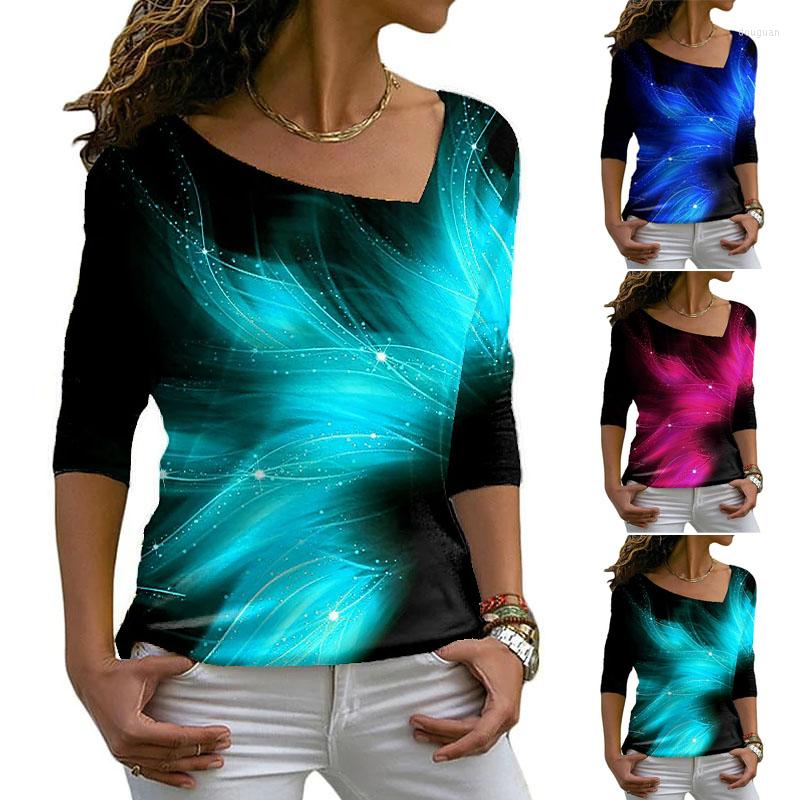 

Women's T Shirts Top Manga Print Tshirts For Women Tops Tee Ladies V-Neck Pullover Long Sleeve Streetwear Flower Shirt, Sky blue