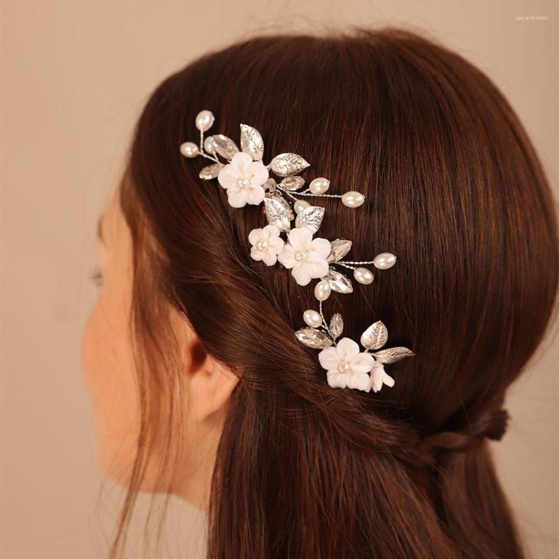 

Headpieces Pearl Flower Bridal Hair Combs Trendy Wedding Accessories Rhinestone Headpiece For Women Fashion Handmade Tiara Headwear
