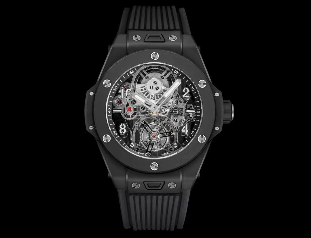 

HBF Factory watch 45mm diameter and 15.3mm thick with integrated HUB6035 manual on-chain Tourbillon movement all gears real transmission 72 hours power, As shown