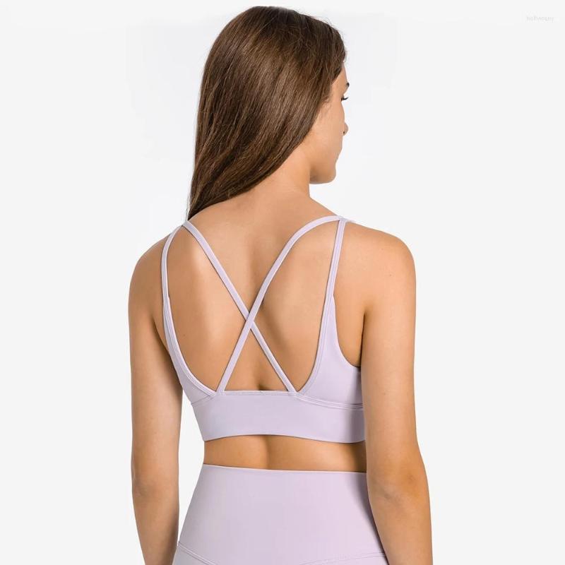 

Active Shirts Sexy Deep V Neck Training Gym Sports Bra Back Cross Strap Fitness Yoga Breathable Top Quality Tank Tops, Purplish lotus