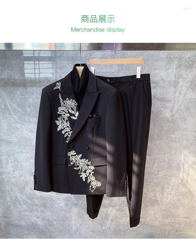

Men's Suits Fashion Rk359 Men's Sets 2022 Runway Luxury European Design Party Style Clothing, Black