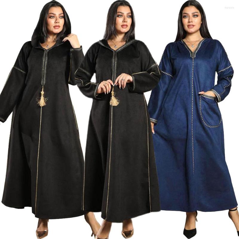 

Ethnic Clothing Moroccan Vintage Muslim Abayas Islamic Maxi Robe Women Dress Hooded Arabic Jilbab Winter Ramadan Middle East Dubai