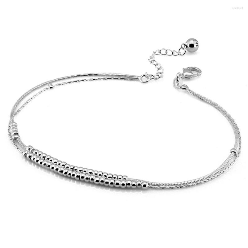 

Anklets Women's Summer 925 Silver Double Bead Anklet Beach Party Jewelry Sandals Ankle Bracelet Girl Birthday Gift Tornozeleira