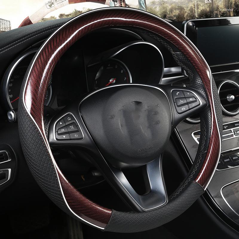 

Steering Wheel Covers Car Carbon Fiber Leather Accessories Sport Style Braid Durable Cover 15 Inch