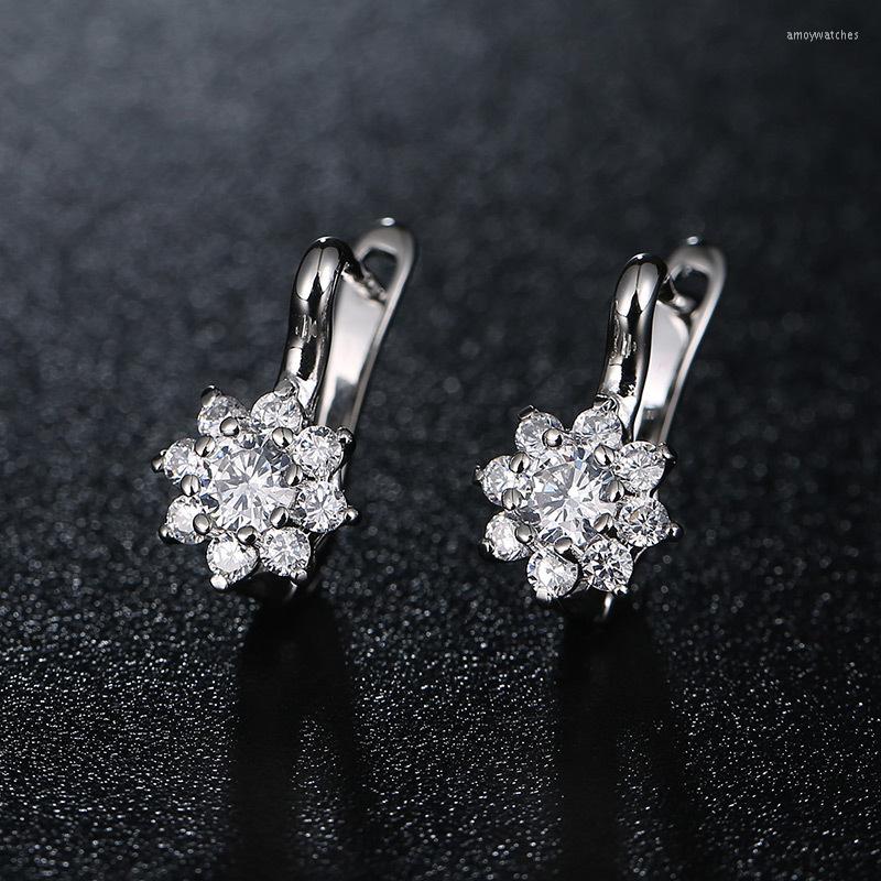 

Hoop Earrings Flower For Women Korean Fashion Silver Color Earings Cute Zircon Jewelry Gift Multiple Available Wholesale KBE028