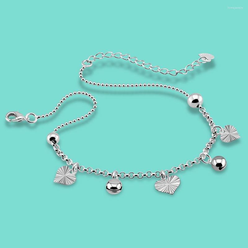 

Anklets Women's 925 Genuine Sterling Silver Chain Heart Pendant Ankle Bracelet 28CM Original Femal Summer Sandals Jewelry