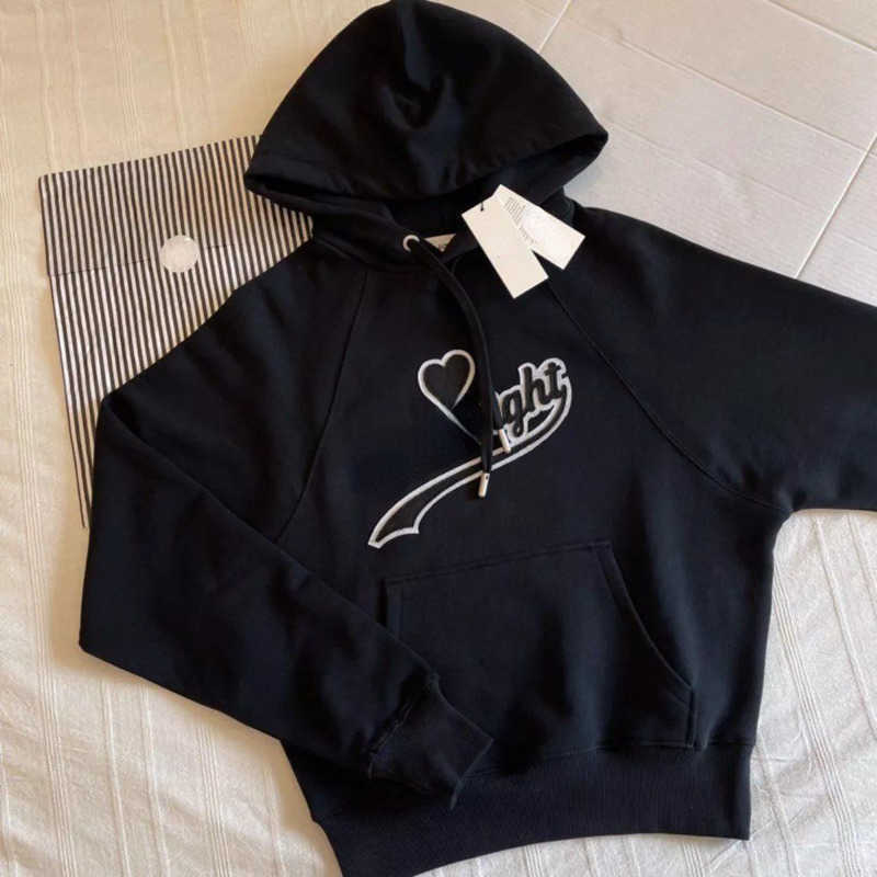 

Designer hoodie embroidery love hooded sweater men women casual pullover coat couple loose sweatshirt, Black-usa-size