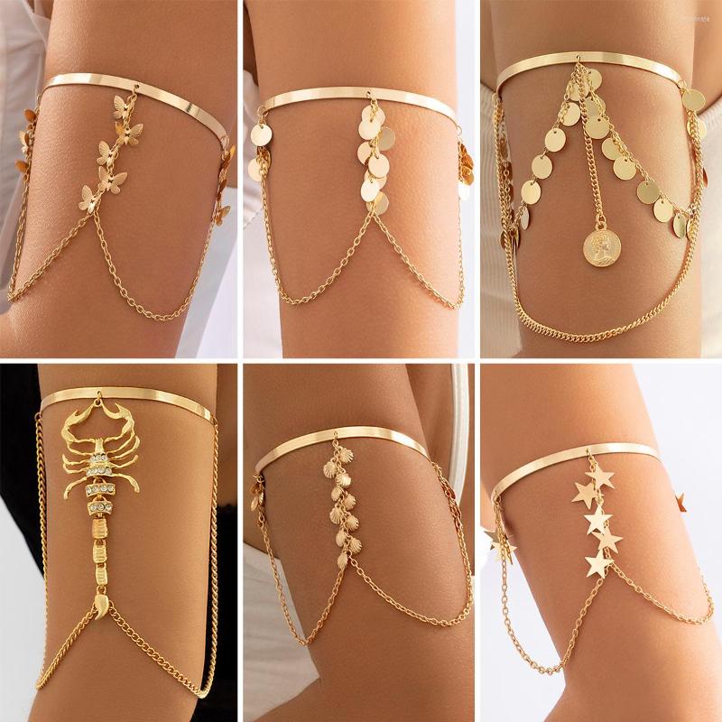 

Bangle 10 Styles Boho Butterfly Shell Tassel Pendants Upper Bracelets Bangles Charm Arm Open Cuff Star Chain Wristhand Couple Jewelry