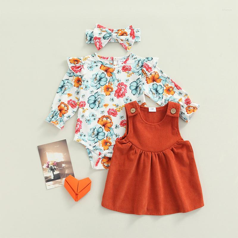 

Clothing Sets Autumn Born Baby Girls Clothes Long Sleeve Ruffle Romper Tops Corduroy Suspender Skirts Set Infant Overall Dress Outfits, As the photo show