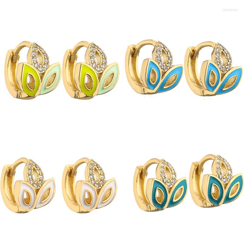 

Hoop Earrings 1 Pair 2022 Small With Clear CZ Zircon Gorgeous Multicolor Enamel Piercing Earring For Women Valentine Jewelry
