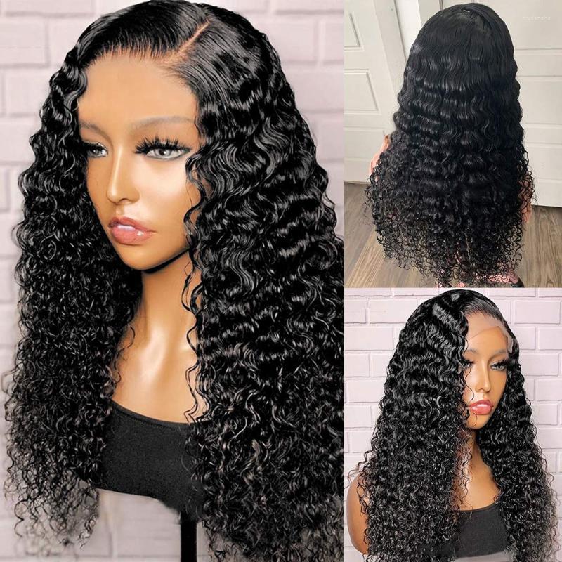 

Inch Deep Wave Frontal Wig Human Hair 13x4 Curly Lace Front Full Transparent HD Water Wigs 180 Density Brazilian, Picture shown