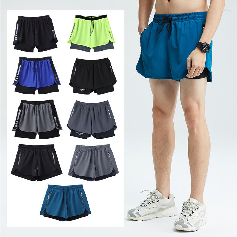 

Running Shorts Men Fitness Gym Training Sportswear Double-deck Male Quick Dry Breathable Workout Jogging Sports Cycling, Gray a