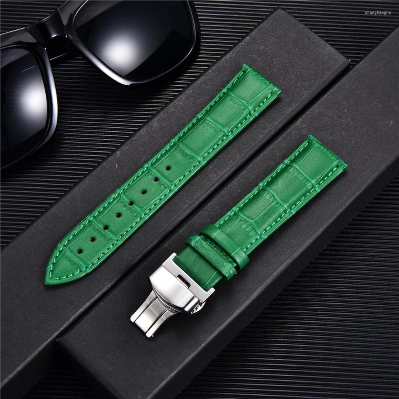 

Watch Bands Bamboo Texture Genuine Leather Watchband Stainless Steel Automatic Clasp 18mm 20mm 22mm 24mm Watches Straps Accessories