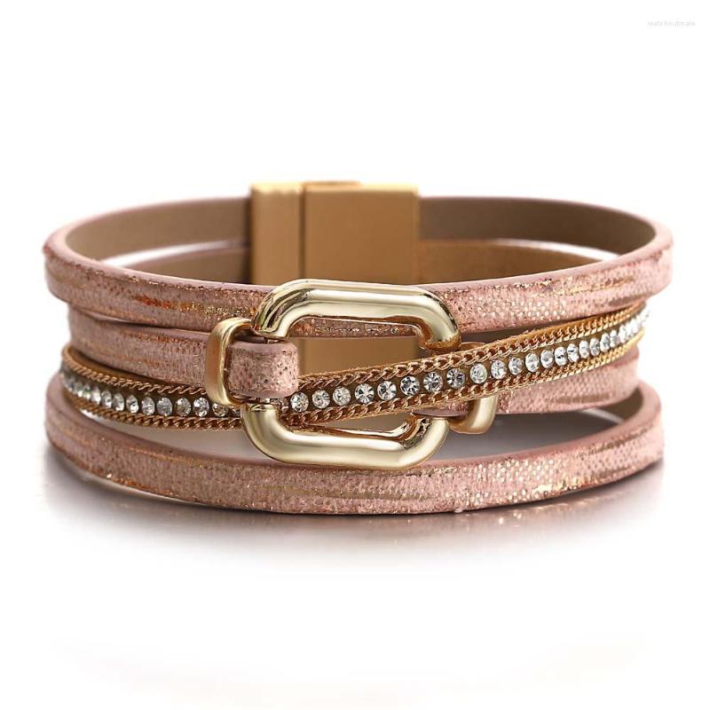 

Charm Bracelets Amorcome Geometric Square Women Leather Bracelet Rhinestone Fashion Multilayer Wide Wrap Female Party Jewelry