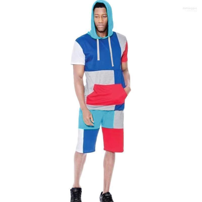 

Men's Tracksuits Men's 2022 Fashion Hooded Short Sleeve Shorts Suit Men Summer Foreign Trade Youth Color Matching Sports Casual, Red