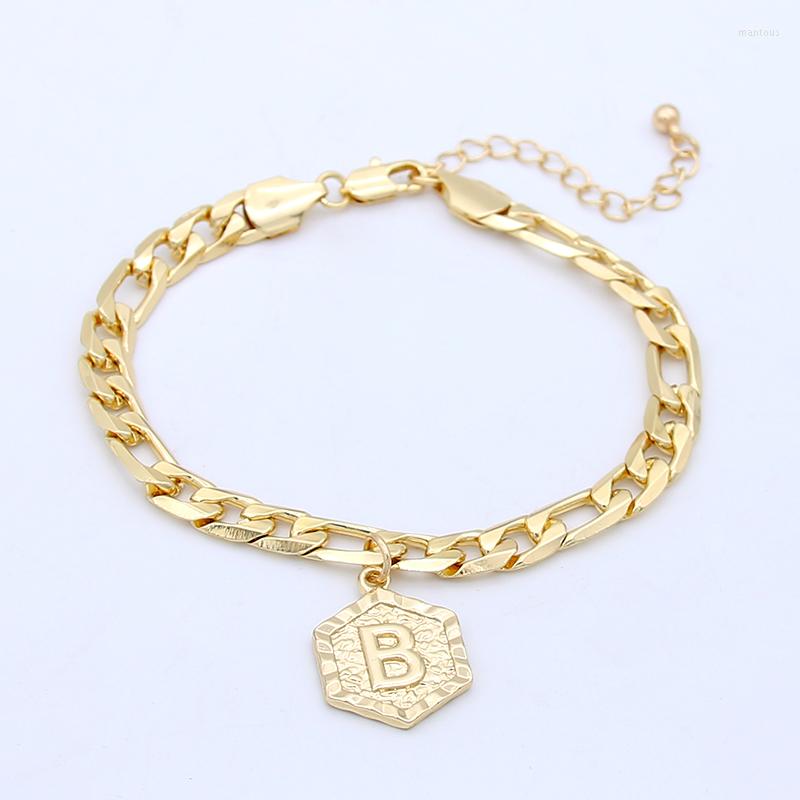 

Link Bracelets SRCOI Gold Color Hexagonal Medal 26 Letter Bracelet Punk Style Thick Chain Geometric Initial Name Charm Bohemia Women