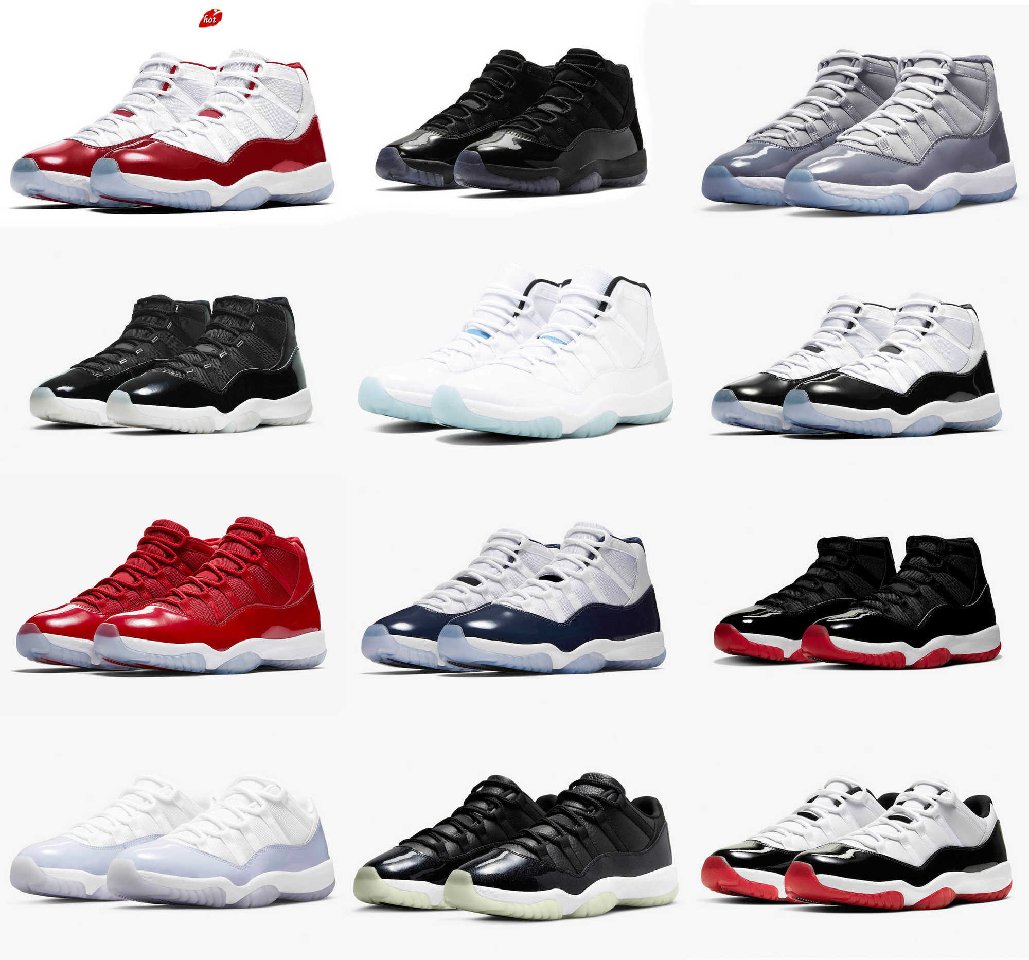 

OG Authentic 11 Cherry Basketball Shoes Varsity Red Dolphins Space Jam Sneakers 11S Cool Grey Jubilee Cap and Gown Bred