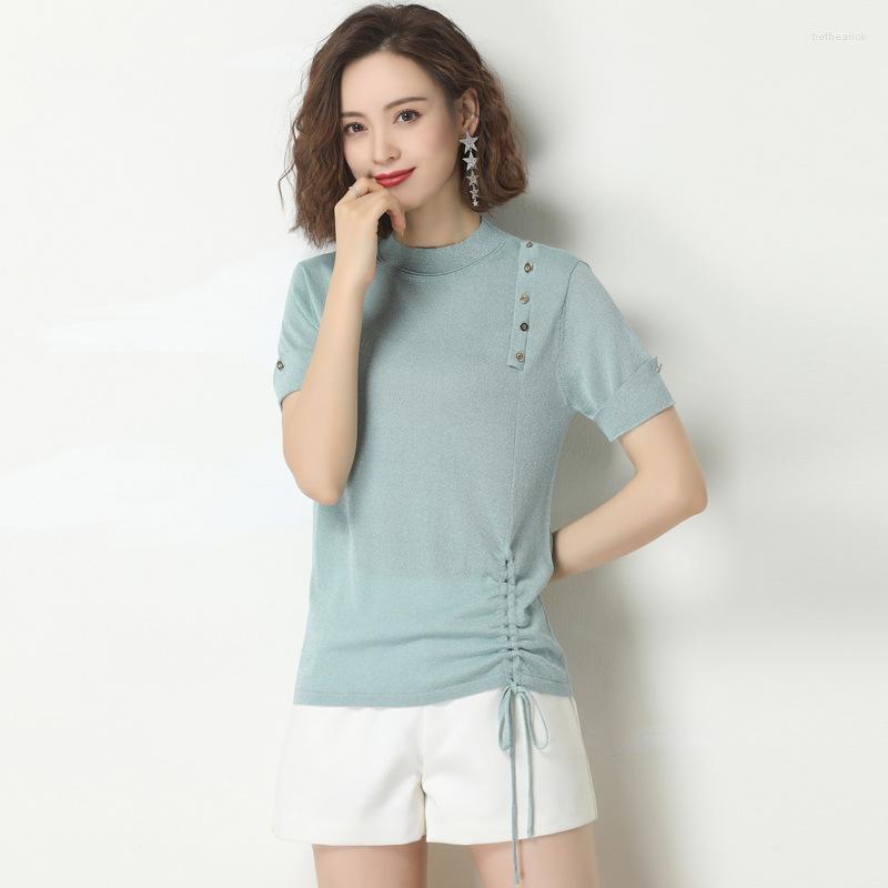 

Women's T Shirts 2022 Fashion T-shirt Womens Half Turtleneck Solid Color Side Lace Knit, Black