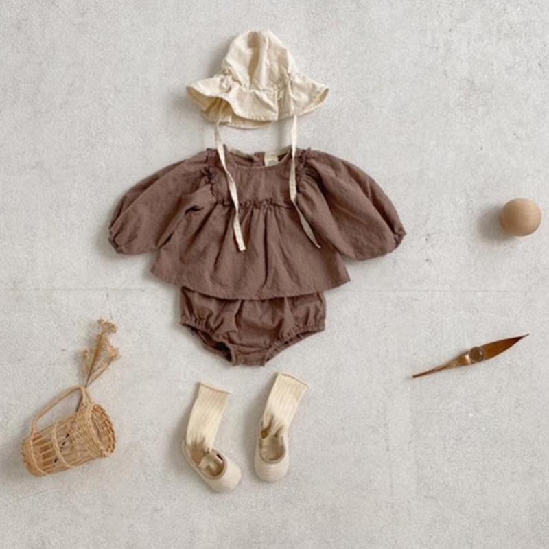 

Clothing Sets High Quality Toddler Girls Fall Long Lantern Sleeve Pullovers Bloomers Set Children Lace Shirt For Born, White