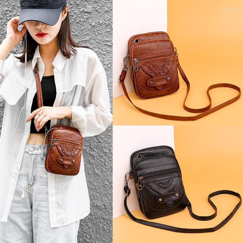 

Evening Bags Women Vintage Handbags Small Shoulder Bag Cell Phone Purse Hobo Female Bolsas Soft Oil Genuine Leather Quilted Pouch Mujer, Brown
