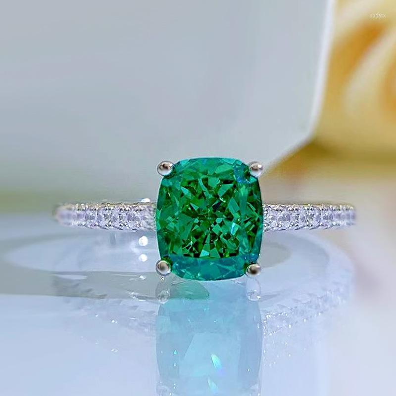 

Cluster Rings Classic Real 925 Sterling Silver Crushed Cut Emerald Gemstone Wedding Engagement Ring Fine Jewelry