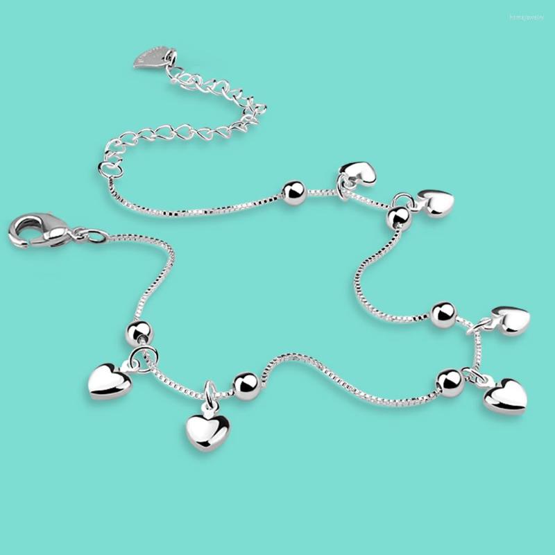 

Anklets 925 Sterling Silver Female Anklet Simple Heart-Shaped Pendant Ankle Bracelet Chain Summer Beach Jewelry Gifts