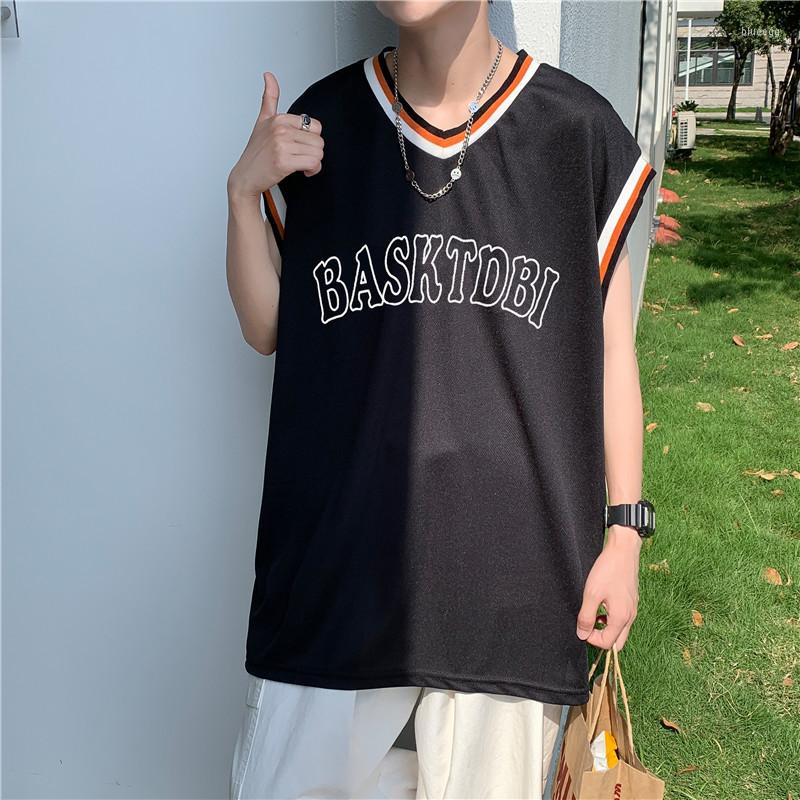 

Men's Tank Tops Basktdbi Vest Top Summer Trend Sports Youth Breathable Basketball Jersey Oversize V-neck Wide Shoulder Sleeveless T-shirt, White