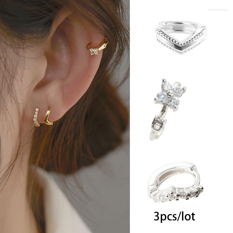 

Hoop Earrings 3Pcs/lot 925 Sterling Silver Huggie Ear Piercing Jewelry For Women