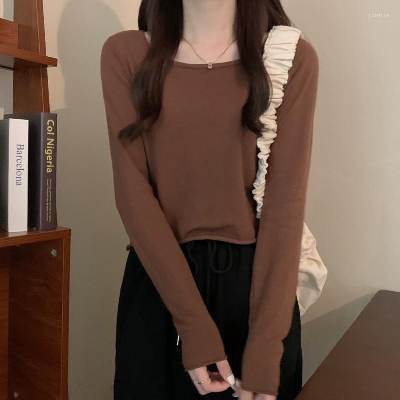 

Women's Polos Women's Korean Style Square Collar Slim Long Sleeve Solid Color Sweater Top, Brown