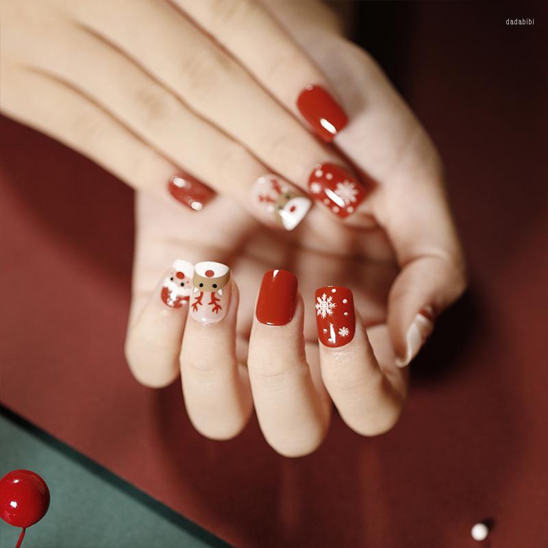 

False Nails Christmas 24PCS Full Cover Press On Acrylic Nail Extension Manicure Tip Decor Short Stick-On-Nails, No glue