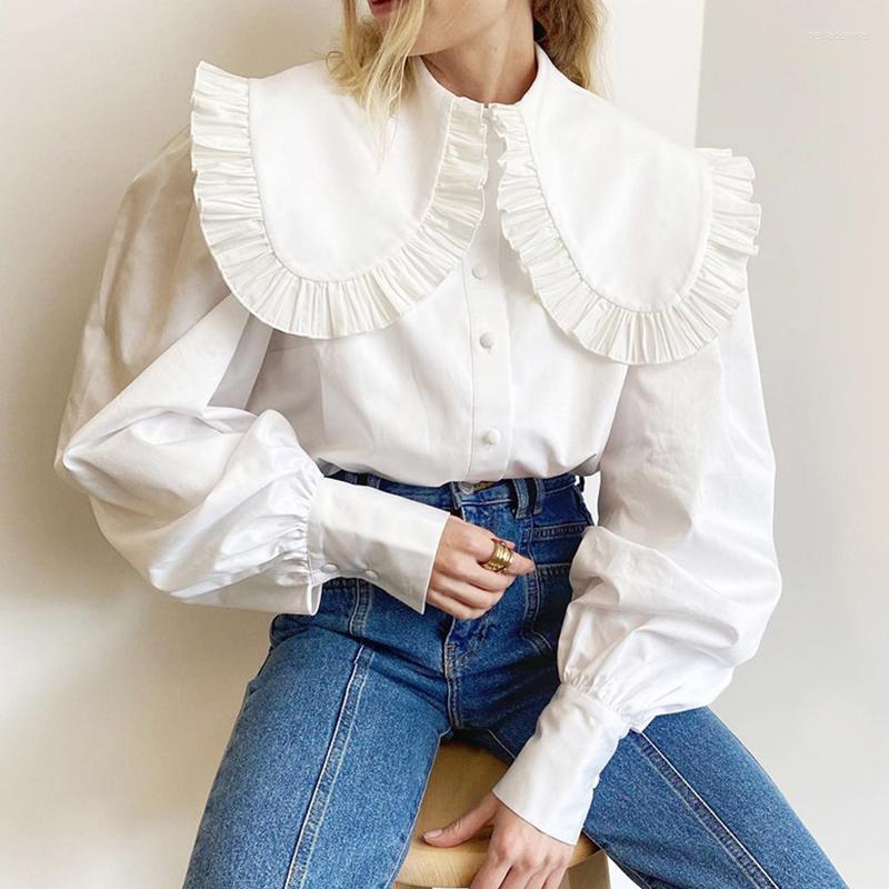 

Women' Blouses GypsyLady High Street Elegant Blouse Shirt Cotton White For Women Long Lantern Sleeve Ladies Woman Top, Black