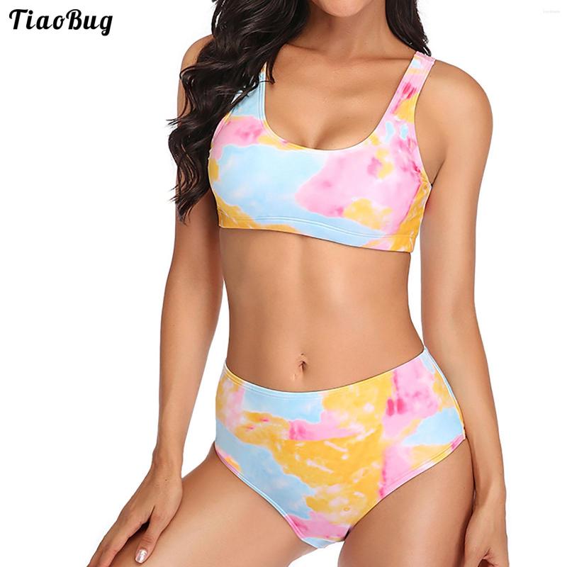 

Women' Swimwear TiaoBug Summer Women 2Pcs Print Swimsuit Deep U Neck Shoulder Straps Removeable Pads Without Rims Briefs Beach Bikini, Pink