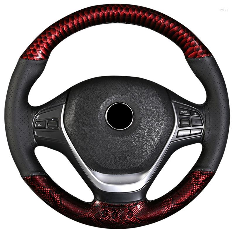 

Steering Wheel Covers DIY Dragon Texture Car Steer Cover Anti-Slip Microfiber Leather Embossed Hand Braid Accessories