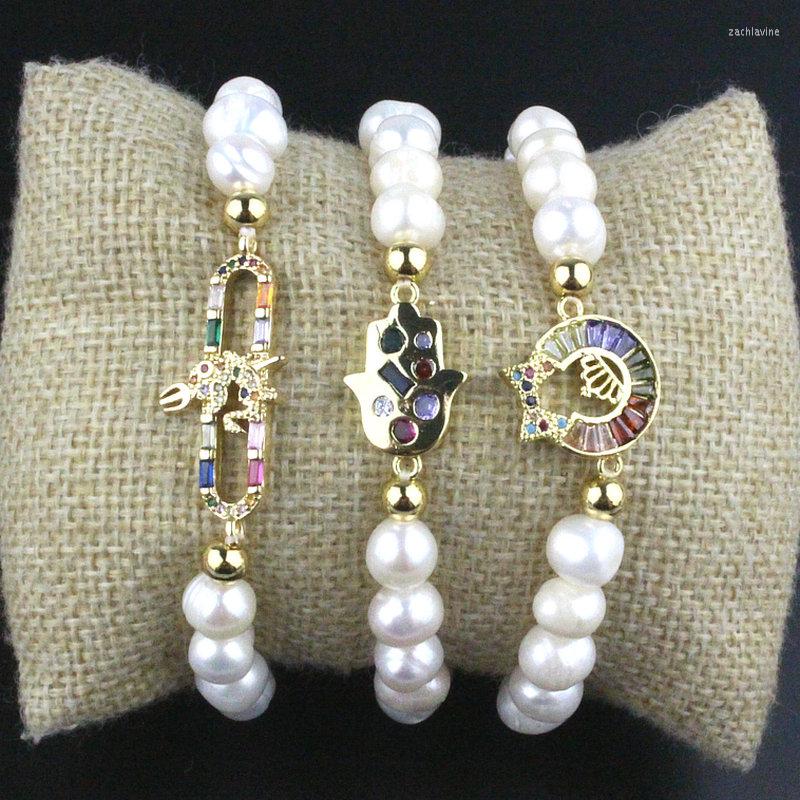 

Link Bracelets 10pcs/lot Design Colorful Connector Cz/pearl Bracelet Love Cubic Zircon Component Pearl Beads Chain Wholesale